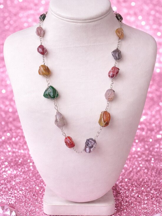 Jewelry - Multicolor Agate Link Necklace - Women Jewelry